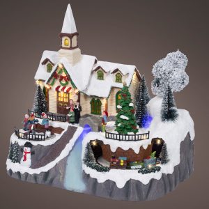 LED Church Christmas Village Scene