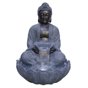 Grey/Black Sitting Buddha Water Feature by Hamac